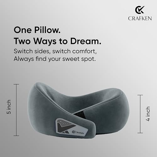 Image of Neck Pillow for Travelling - Memory Foam Neck Support Pillow for Car & Airplane, Lightweight Travel Cushion with Customizable Fit, Effortless Resting Posture & Comfortable Support, (Grey)