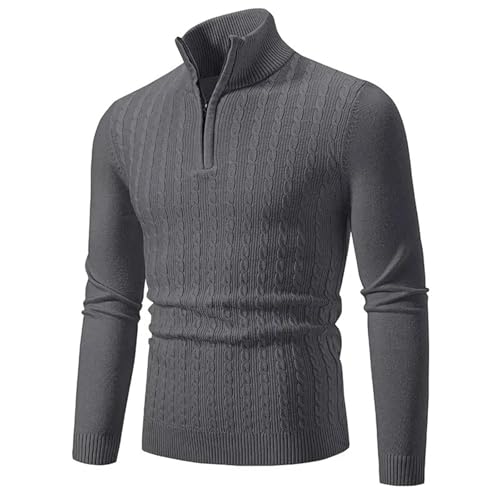 Men's Street Warm Pullover Solid Color Half-Zip Sweater Slim Fit Long Sleeve Turtleneck Top
