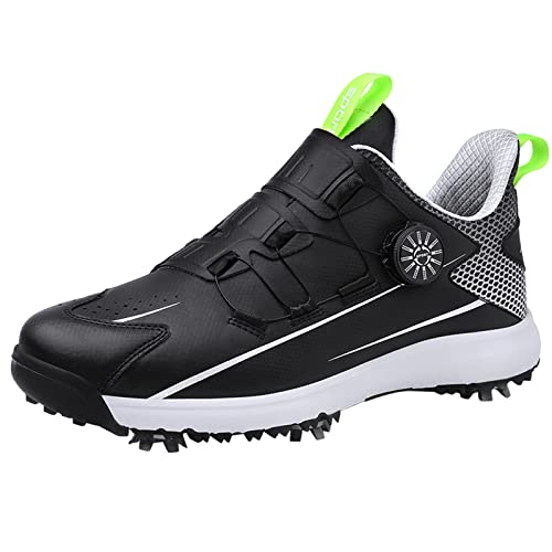 SDEQA Zapatos De Golf para Hombre con Clavos Zapatos Deportivos De Golf Impermeables Al Aire Libre Ligero Antideslizante Casual,Negro,44 EU Cover
