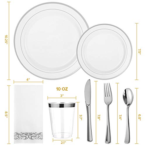 350 Piece Silver Dinnerware Set 50 Guest100 Silver Rim Plastic Plates