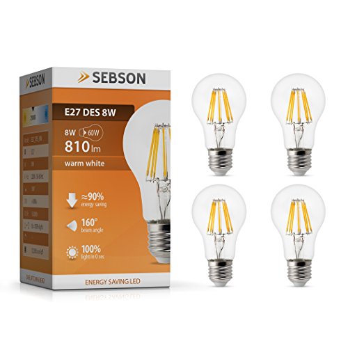 SEBSON® 4x Lampadine LED E27 8W, pari a 60W