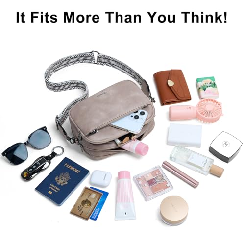 Image of Bluome 4 Zips Crossbody Bags Purses Handbags For Women Small Pu Leather Shoulder Cross Body Travel Bag For Woman Guitar Strap Trendy Light Grey