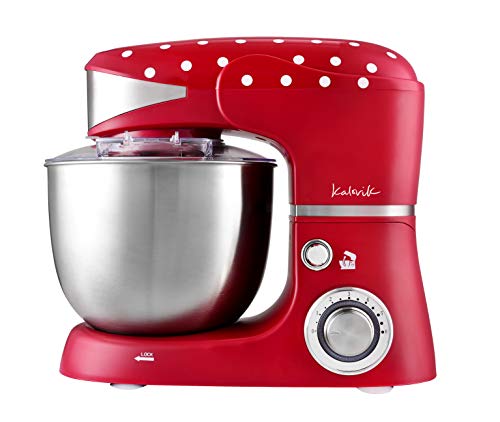 Team Kalorik Robot Pâtissier avec Bol Inox 5 litres, 6 vitesses, 4 accessoires, 1 000 W, Rouge/Blanc, TKG M 3014