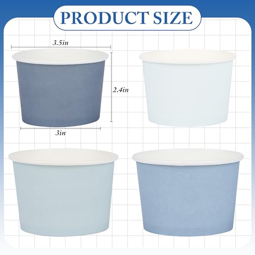 Image of AimFun 60Pc Dusty Blue Treat Snack Cups Paper Ice Cream Cups 8oz | 4 Colors Gradient Color Disposable Dessert Bowls for Hot Cold Soup Birthday Baby Shower Wedding Party Supplies