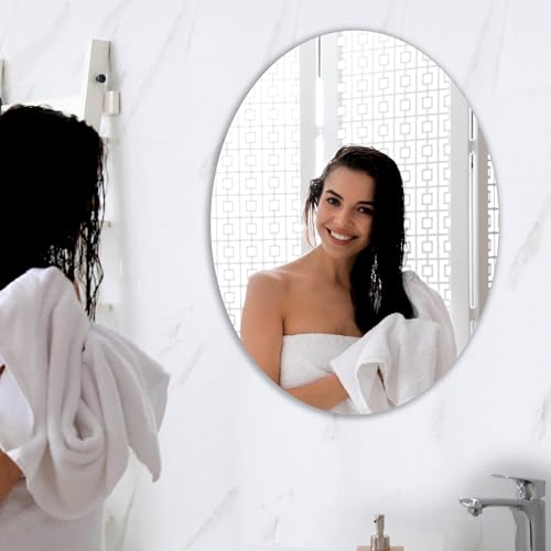 Image of 18x24 Inch Oval Frameless Wall Mirror - Modern Decorative Vanity Mirror for Bathroom, Bedroom, Living Room & Entryway