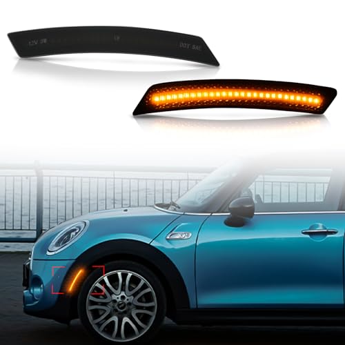 Bestview Side Marker Light Assembly Compatible for MINI Cooper R55 R56 R57 R58 R59 R60 R61 2007-2015, Amber Front Fender Bumper Lamps, Smoked Lens 2PCS
