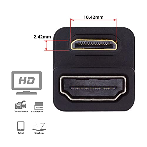 NFHK 360 Degree Up Opposite U Shape Back Angled Mini HDMI 1.4 Male to HDMI Female Extension Adapter Converter - Image 3