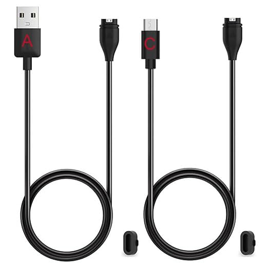 2 Pack Charger Compatible for Garmin Instinct 3 2, Vivoactive 6 5 4 4S 3 3Music, Forerunner 55 255 265 165 965 955, Approach S12 S44 S70 S62, Charging Cable with Charger Port Protector(USB C+A)