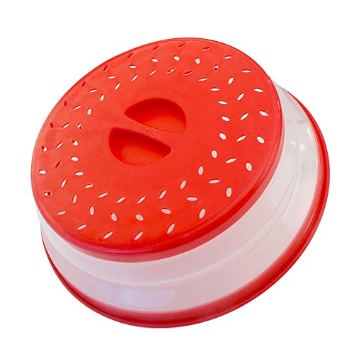 Image of Small Collapsible Microwave Splatter Cover, Microwave Plate Cover With Steam Vent(8.5 IN,red)