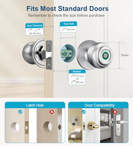 Fingerprint-Door-Lock-Smart-Fingerprint-Door-Knob-with-Lock-Biometric-Door-Lock-with-App-Control-Key-Keyless-Thumbprint-Entry-Door-Lock-for-Bedroom-Front-Door-Home-Apartment-Silver