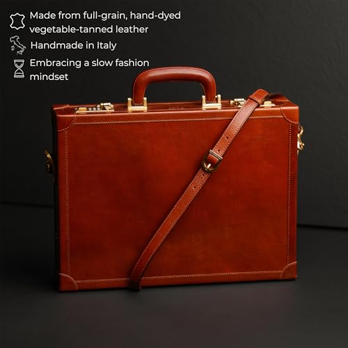 Time Resistance Leather Attache Case - Full Grain Italian Leather Briefcase - Laptop Bag up to 15” - Hard Case with Lock3