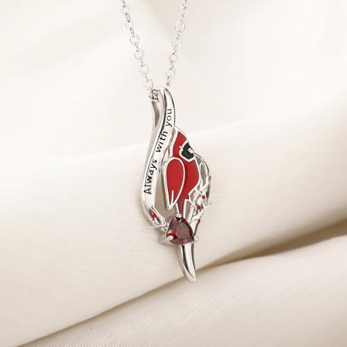 Sterling Silver Cardinal Necklace for Women, 925 Red Bird Spiritual Memorial Engraved Always with You Dainty Inspirational Jewelry Gifts for Loss of Loved3
