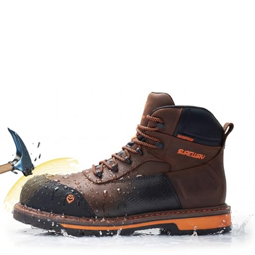 Image of SUREWAY Men's 6 inch Soft /Composite Toe Heavy Duty Waterproof Work Boot GoodyearWelt Oil /Slip Resistant Dual-Density Comfortable Outsole Crazy Horse Leather EH Construction Industrial Safety Work Boots