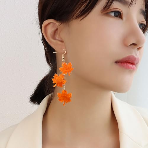 Fall Orange Maple Leaf Earrings Long Tassel Dangle Earrings for Women Autumn Leaf Statement Jewelry Boho Lightweight2