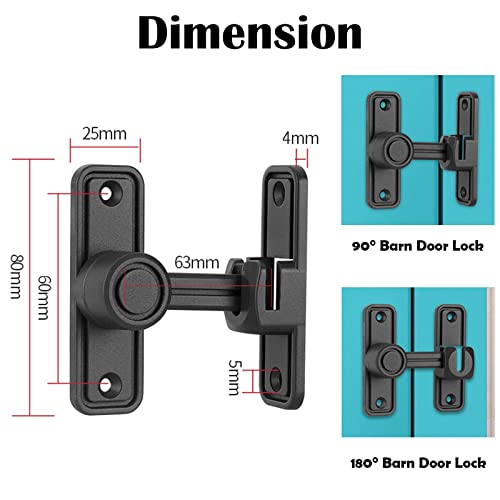 Image of Barn Door Lock Latch, 90 & 180 Degree Heavy Duty Barn Door Latch Hardware Barn Door Locks and Latches Sliding Door Lock Home Safety Gate Locks Fit for Garage, Garden, Bathroom, Cabinet(Black)