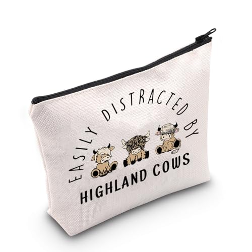 Higland Cow Gift Scottish Highland Cow Gift Easily Disdracted by Highland Cows Makeup Bag Scottish Cattle Gift (by Highland Cows Bag EU)