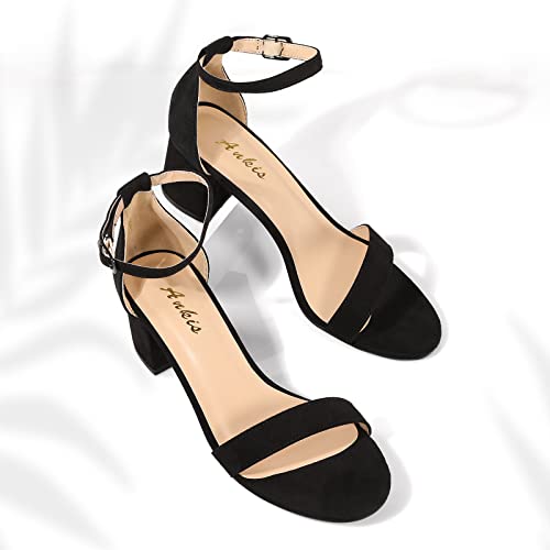 Image of Ankis Nude Silver Black Heels Women's Open Toe Ankle Strap Block Chunky Low Heeled Sandal Comfortable Office Wedding Dress Pump Shoes Standard Size 2.25 Inches Heel Design