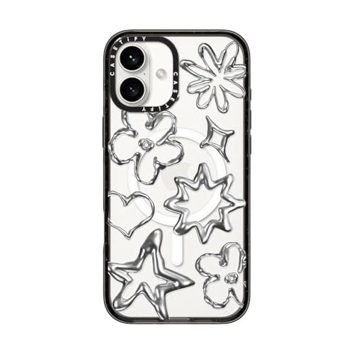 Coque iPhone 16 Plus CASETiFY Impact Magsafe Chrome Doodles Noir