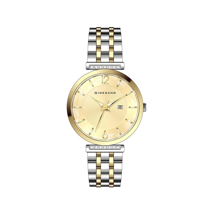 Image of Giordano Exquisite Analog Watch for Women with Round Cut Glass Textured Dial, Date Display Function, Quartz Movement and Stainless Steel Strap - GZ-60111