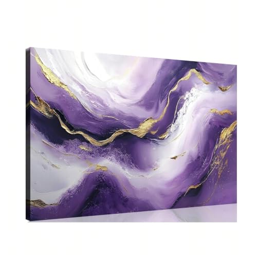 Toile murale abstraite violet et or décoration salon chambre 35x50