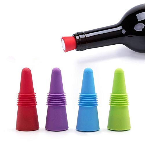 Tappi del vino, Xiduobao riutilizzabile food grade silicone tappo per bottiglia di vino bevanda bottiglia sigillante per computer con grip top (colori assortiti, set di 4)