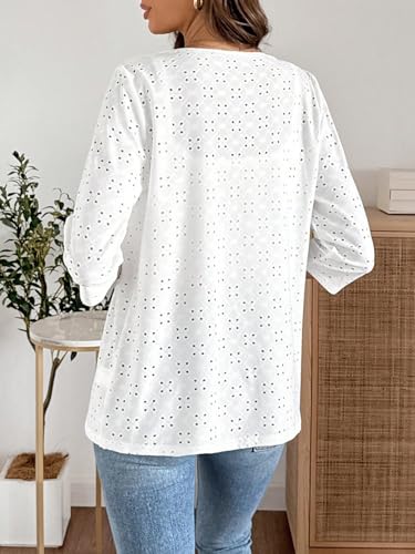 Chic and Cozy: Women's White Casual Hollow-Out Embroidered Jacket (X-Large) for Fall/Winter - Image 3