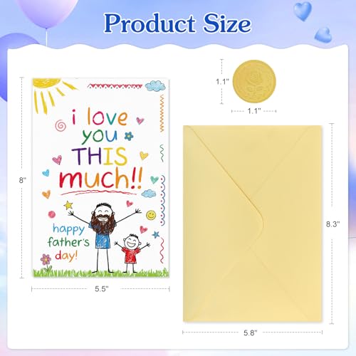 Image of FLYAB Fathers Day Card from Daughter Son Kids- Fill in the Blanks I Love My Dad This Much Funny Fathers Day Card for Dad, Interactive Gift with Gold Envelope & Sticker, 5.5 inchx 8 inch
