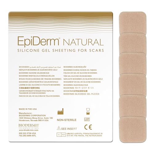 Epi-Derm Epi-Tab Squares Silicone Scar Sheets – Professional-Grade, Washable & Reusable Silicone Patches for Small Hypertrophic & Keloid Scars from Trauma, Liposuction & More -Natural, 6-Pack