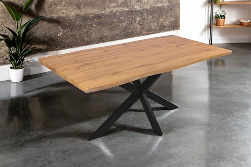 SAM Esstisch Josy | 180 x 90 cm | Holz Wildeiche-Optik | Spider-Gestell Metall schwarz | 40 mm Tischplatte mit Baumkante | Tisch für Esszimmer & Küche