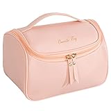 Makeup Bag Cosmetic Bags Large Deep Handbag Traveling Organizer for Women and Girls, Make up Waterproof Travel Bags (Pink)
