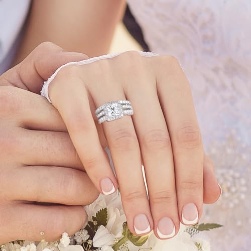 3PCS Wedding Rings for Him and Her,Promise Rings for Couples,Mens Tungsten Wedding Bands & White Gold Plated 2.5CT Bridal Set with Princess-cut Cubic Zirconia, Solitaire, Infinity Knot Engagement Ring, Promise Rings Couples3