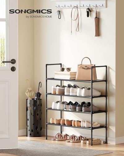 Image of SONGMICS 4-Tier Shoe Rack, Shoe Storage for Hallway Closet, Slim and Space-Saving, Metal Frame, Non-Woven Fabric Shelves, Black ULSH044BH02