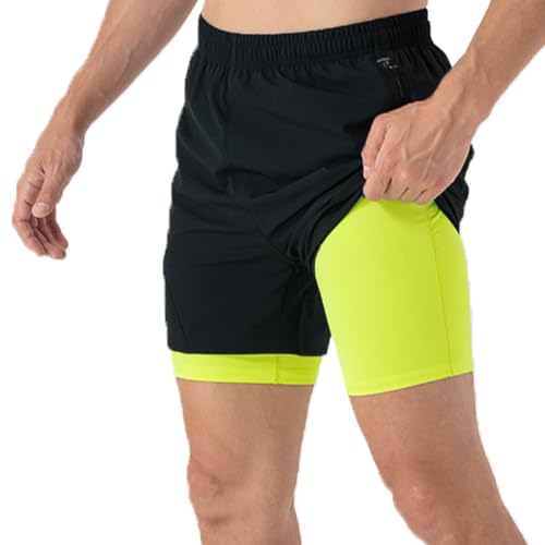 Short de corrida masculino 2 em 1 de secagem rápida de 12,7 cm com bolsos com zíper, Azul marinho, G