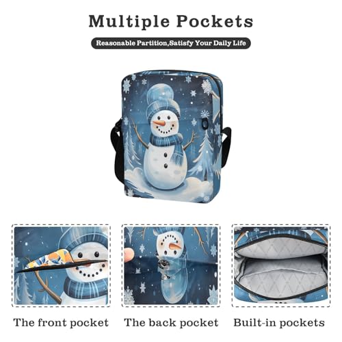 men's messenger bag green crossbody bags for women Women's Purses Adjustable Strap for Travel Travel- Merry Christmas Snowman Blue White2