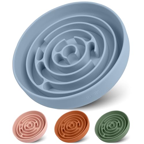 Coomazy Antischlingnapf Hunde Ø 20 cm Silikon Hundenapf mit Saugnapf Langsam Fressen Futternapf für Kleine bis Mittel Große Hunde(Blau)