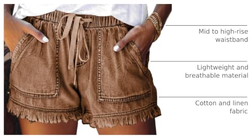 Image of YOCUR Womens Lightweight Shorts Casual Baggy Trendy Hot Pants Elastic Waist Drawstring Comfy Shorts