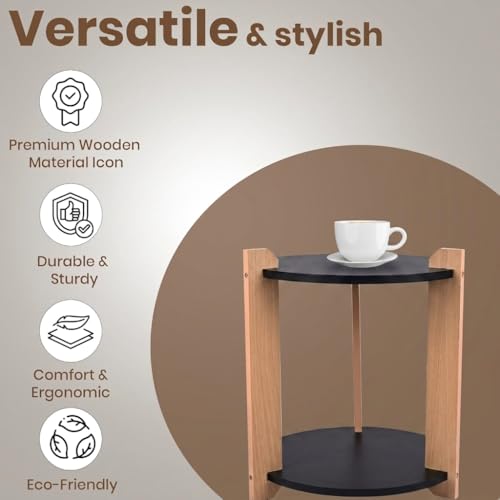 Image of Modern Round Side Table, Home Decor for Living Room, Bed Side Tables for Bed Room, stools for Home, Furniture for Home, 2-Tier White Shelves, 30 x 30 x 40 cm