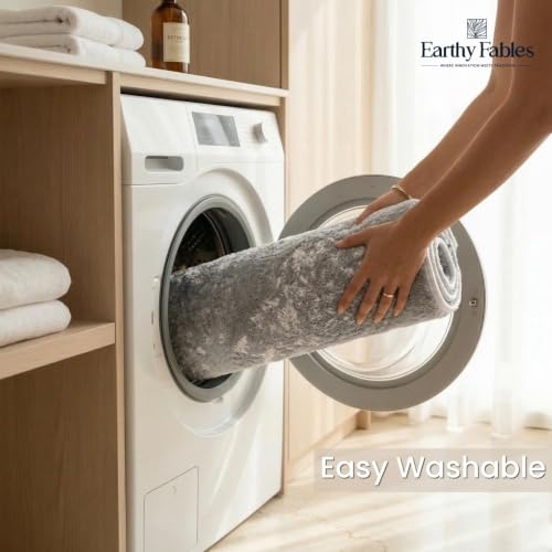 Image of Earthy Fables Plush Microfiber Bath Mat, Quick Dry, Anti-Skid, Water Absorbent, Non-Slip, Machine Washable Floor Rug, Shower Mat, Door Mat for Bathroom, Bedroom, 75 x 45 cm - Silver