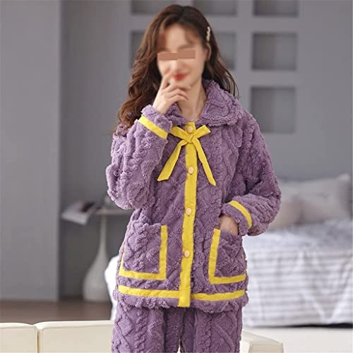 Herfst- en winterpyjama's pluche warme pyjama met lange mouwen for dames (Color : Purple, Size : M) - Image 3