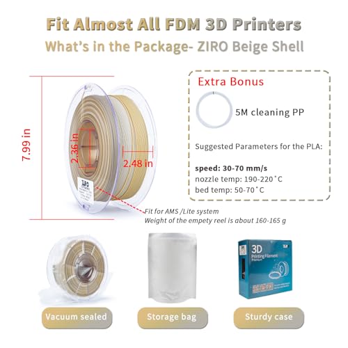 Image of ZIRO Fast Gradient PLA, Matte Multi Colors Filament 1.75mm, Color Change by Length 3D Printer Filament, Dimensional Accuracy + /-0.03mm, Fit Most 3D Printers, 1KG / 2.2lbs Spool, Beige Shell
