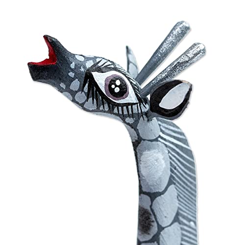 Novica Wood Alebrije Figurine Giraffe Grey From Mexico Sculpture Hand Painted Hacienda [6.5In H X 3.2In W X 2.4In D] 'Pearly Giraffe' #TOP1