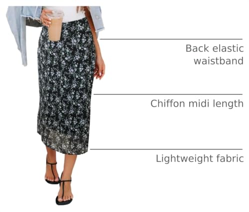 Image of HERBATOMIA Women's Floral Print Midi Skirt Casual High Elastic Waist Zipper Vintage Long Boho Skirts for Women