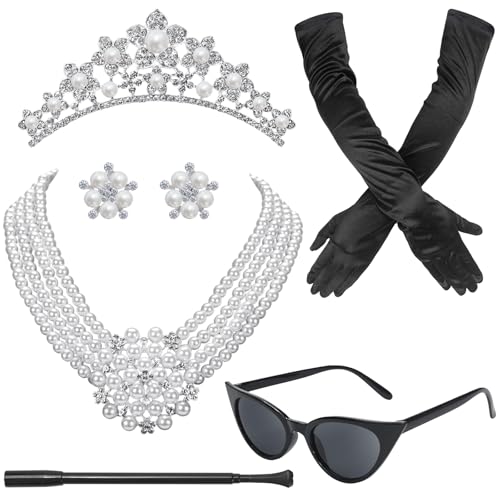 GHGMAO 6 Pieces 1920s Accessories for Women, Audrey Hepburn Costume Set Breakfast at Tiffany's Accessories for Halloween Cosplay