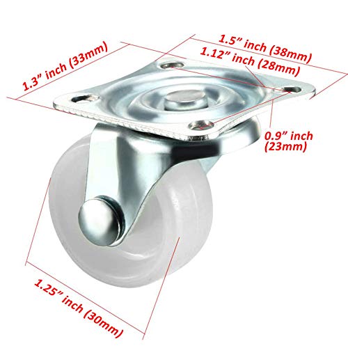 Widesakll 4 Pieces 1.25\" inch Swivel Caster Wheels Hard Base with Top Plate & Bearing Set