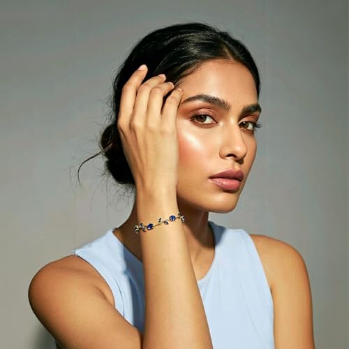 Image of Trend It Anti Tarnish Blue Tulip Bracelet for Women | Blue Crystal Gold Finish Bracelet | Elegant Minimalist Jewellery Gift for Girls