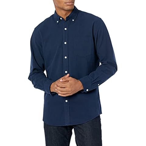 Amazon Essentials Camisa Oxford Lisa de Corte Recto con Manga Larga y Bolsillo Hombre, Azul Marino, L Cover