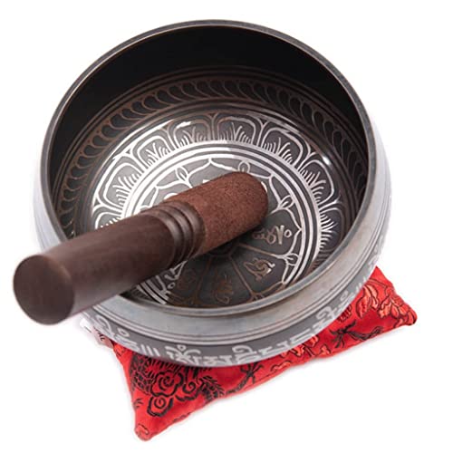 Image of Premium Tibetan Singing Bowl Set - Handmade in Nepal Sound & Meditation Bowl - Spiritual Decor for Yoga, Wellness Spaces & Relaxation by Himalayan Bazaar (Brown & Red)