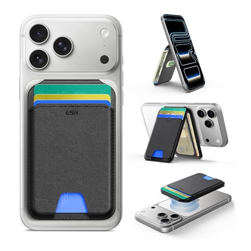 ESR Upgraded for MagSafe Wallet, 5 Card Holder, RFID Blocking, Magnetic Wallet for iPhone with Adjustable Stand, Slim for iPhone 17/16/15/14/13/12 Series, Not for 13/12 Mini, Vegan Leather, Black