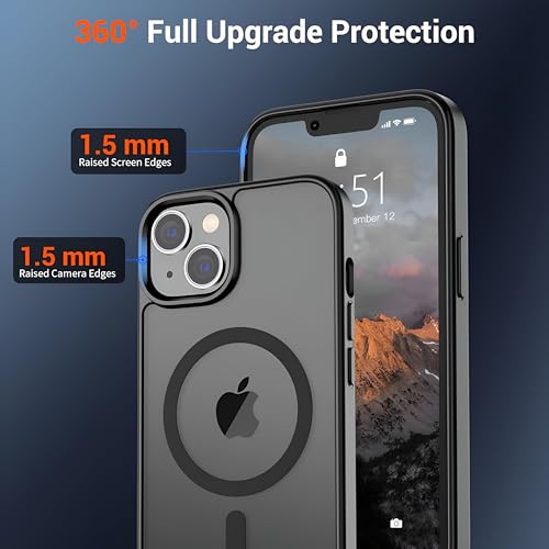 Image of Case for iPhone 13 /14 | Strong Magnetic Translucent Matte Hard Back | Camera Protection | MagSafe Compatible (TPU + Polycarbonate, Frost Black)