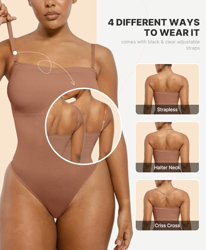 Image of SHAPELLX Strapless Shapewear Bodysuit for Women Tummy Control Thong Seamless Sculpt Body Shaper with Removable Straps